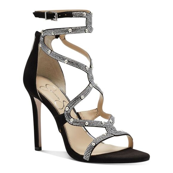 JESSICA SIMPSON Shoes - JESSICA SIMPSON Womens Black Caged Janya Open Toe Stiletto Heeled Sandal 11 M